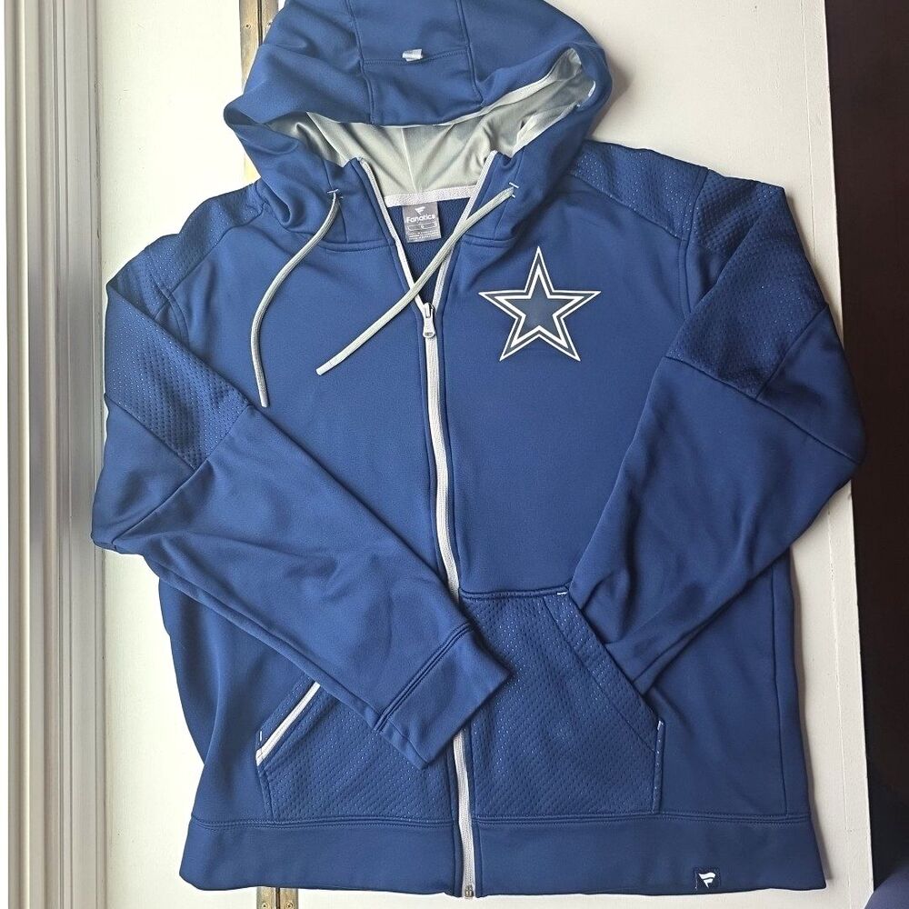 Dallas Cowboys Fanatics Hoodie Sweatshirt Full-Zip Navy Silver Pockets  L NFL